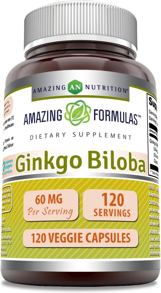 Formules étonnantes Ginkgo Biloba 120 Mg Supplément 120 Capsules Standardisé pour contenir 24 % de Ginkgo Flavone Glycosides