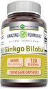 Formules étonnantes Ginkgo Biloba 120 Mg Supplément 120 Capsules Standardisé pour contenir 24 % de Ginkgo Flavone Glycosides