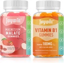 Malate de magnésium + L-Theanine + CoQ10 + B6 (Strawberry) & Thiamine B1 + Calcium (Orange) Gummies, Stress Relief, Energy, Nerve & Bone Support, Vegan Non-OGM, 120 Chewables (2×60)