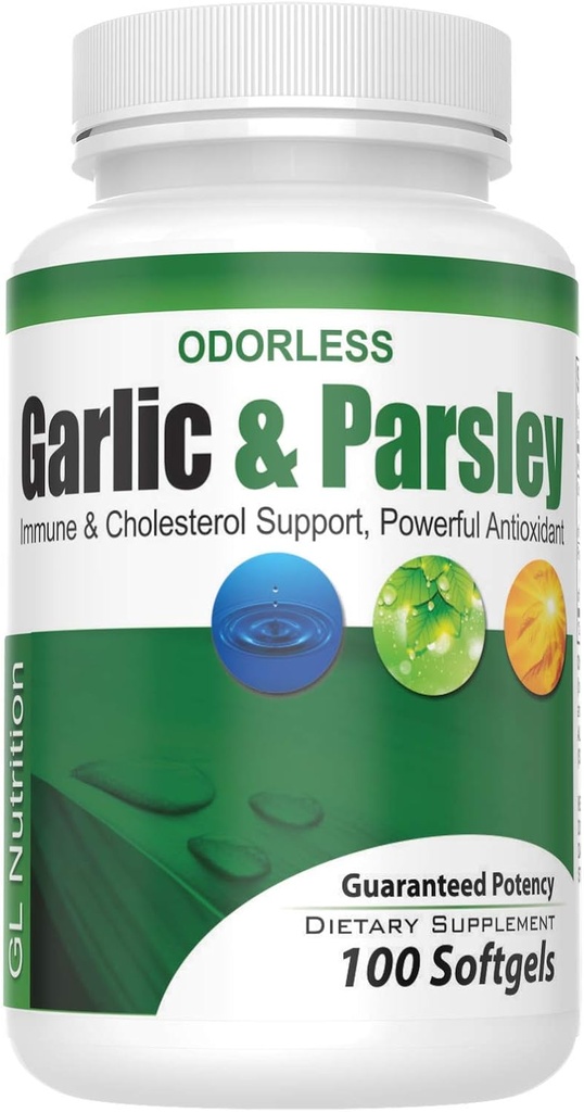 L'ail et le persil softgels odorants par la nutrition GL.Détox tout naturel qui stimule l'immunité et le métabolisme, soutient la santé cardiaque et les niveaux de cholestérol 100:1 Extrait de 100 Compte