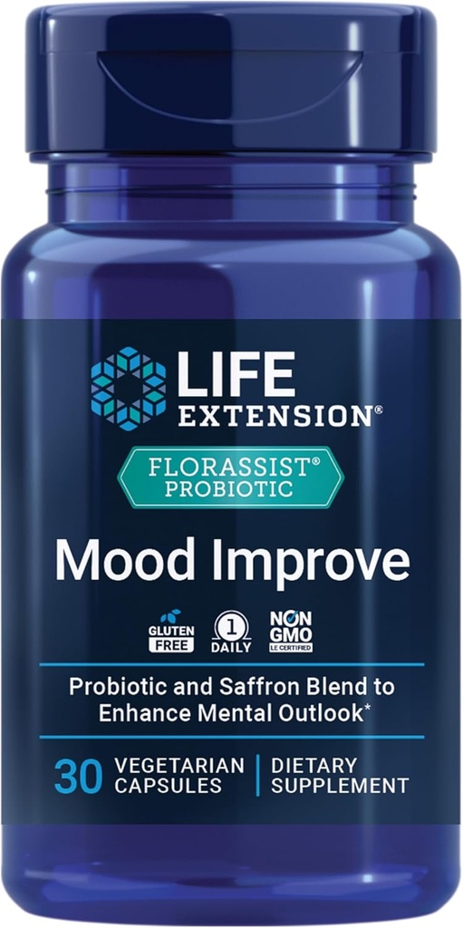 Life Extension FLORASSIST® Probiotic Mood Améliore, probiotique et Safran Blend améliore l'humeur et les perspectives mentales, non OGM, sans gluten, 1 jour, végétarien, 30 capsules