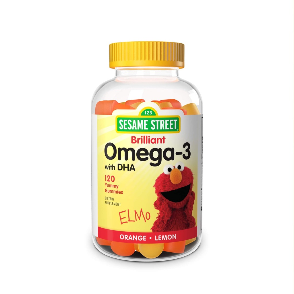 Sésame Street Omega 3 Gummies pour les enfants, 50 mg d'Oméga-3 par Gummy, 4 mois d'approvisionnement, Pas d'après-goût de poisson, Supplément sans mollusques, soutien du cerveau et des yeux, 120 Gummies