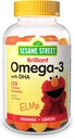 Sésame Street Omega 3 Gummies pour les enfants, 50 mg d'Oméga-3 par Gummy, 4 mois d'approvisionnement, Pas d'après-goût de poisson, Supplément sans mollusques, soutien du cerveau et des yeux, 120 Gummies