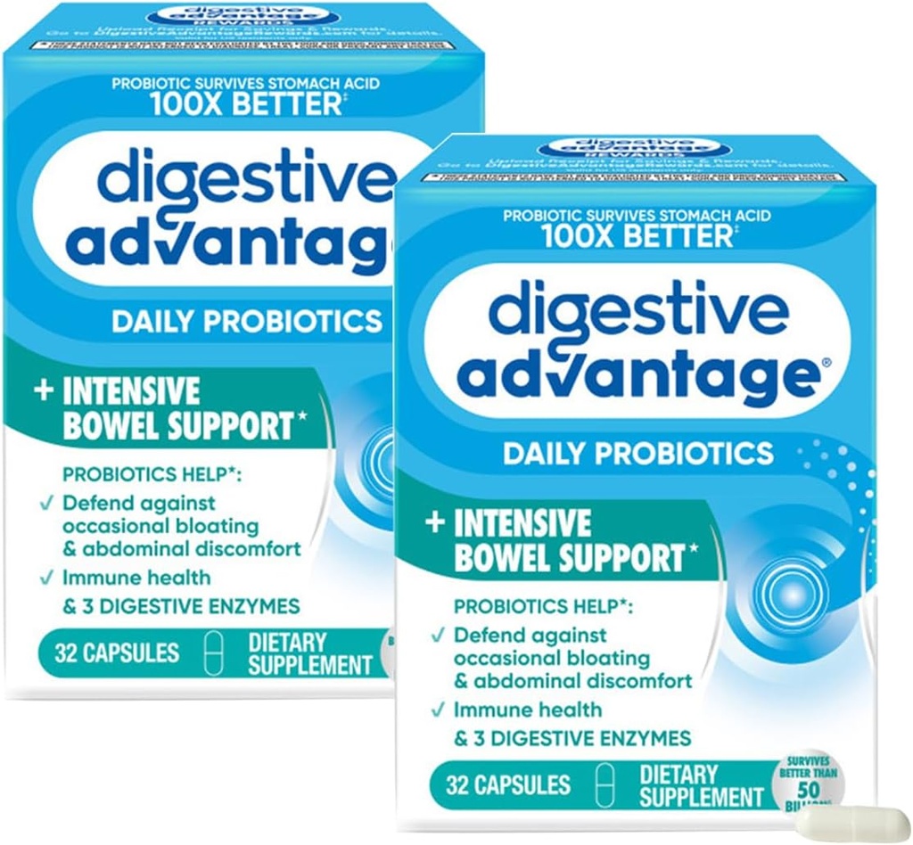 Avantage digestif Soutien intensif Bowel Probiotique se défend contre le gaz et le ballonnement, 32 capsules de comptage (2 pack)