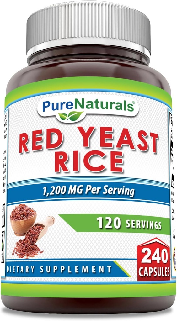 Pure Naturals Red Yeast Riz 1200 Mg par portion, 240 Capsules Supplément.
