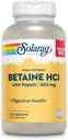 Solaray High Potency Betaine HCL avec Pepsin - supplément d'acide chlorhydrique pour la santé digestive - avec chlorhydrate de bétaine et enzymes digestives - Gut Health Support - garantie de 60 jours, 275 VegCaps