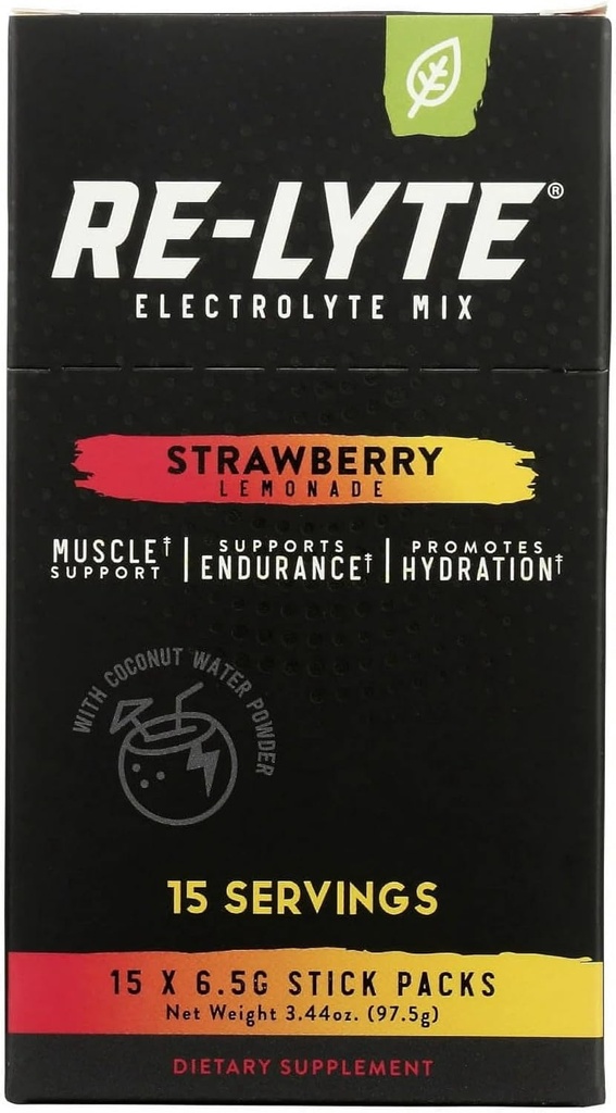 RELYTE Re-Lyte Electrolyte Drink Mix Lémonade fraise 15 portions Packets 3,44 oz.