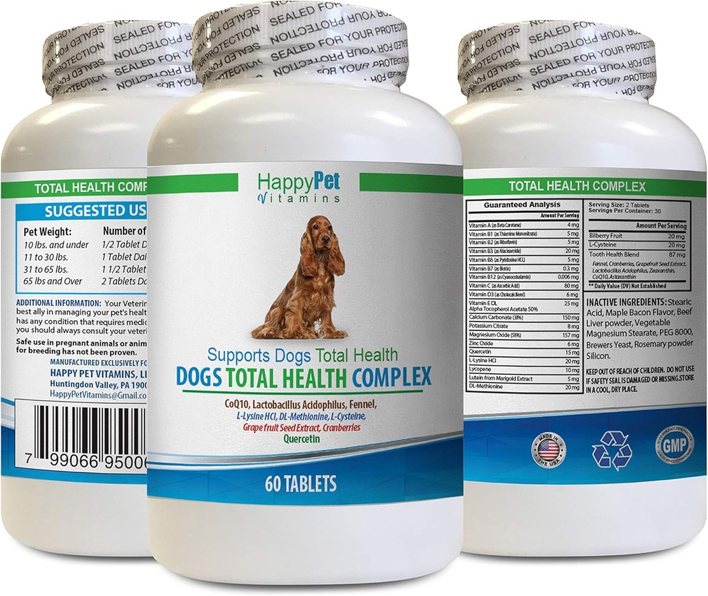 Supplément de manteau santé pour chien - Complexe de santé totale pour chiens - Naturel - Meilleur Coat Immune Dents des yeux UTI Santé - quercétine pour chiens - 1 bouteille (60 traites)