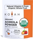 KOYAH - Poudre d'acérola biologique: Séché surgelé, 100% pur, 500 mg de vitamine naturelle C par scoop, aliments entiers, non OGM, végétalien, 60 portions, fabriqués à partir de cerises d'acérola cultivées au Brésil