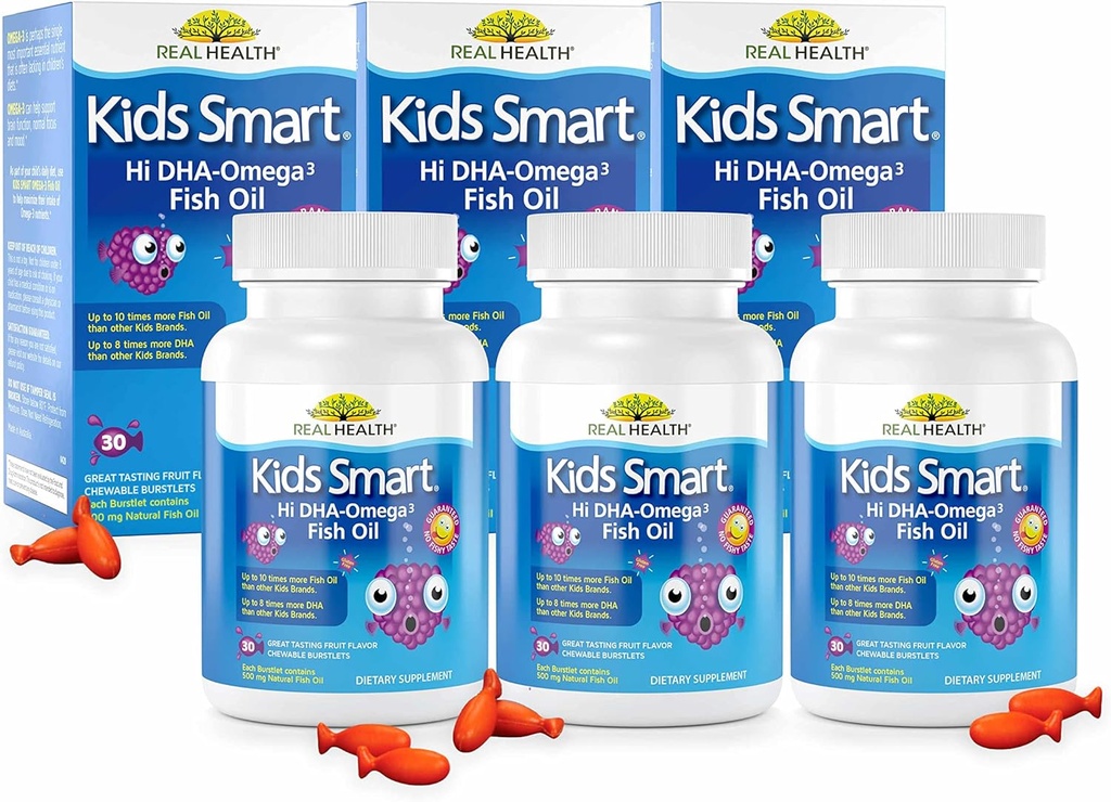 Bioglan Santé Réel Enfants Smart Omega 3 Huile de poisson, 30 Burstlets à croquer (paquet de 3)