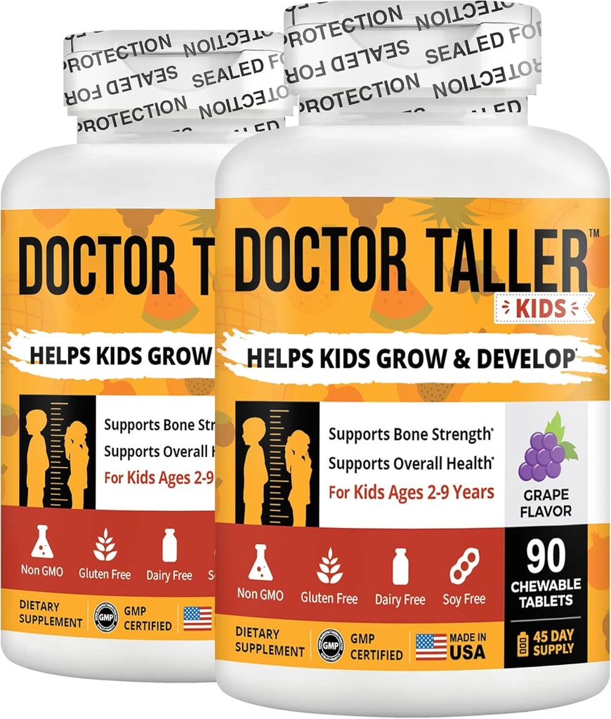 NuBest Doctor Taller Kids - Multivitamines pour enfants, Vitamines pour nourrissons - Soutien de la force osseuse, Immunité améliorée avec le calcium, Multivitamines pour les âges 2 à 9 - Arôme de raisin - 90 comprimés à croquer