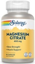 Citrate de magnésium de Solaray - Capsules de citrate de magnésium pur, supplément pour calme, santé osseuse, énergie cellulaire, soutien cardiaque et musculaire, 400mg par portion - 90 Capsules Vegan (paquet de 2)