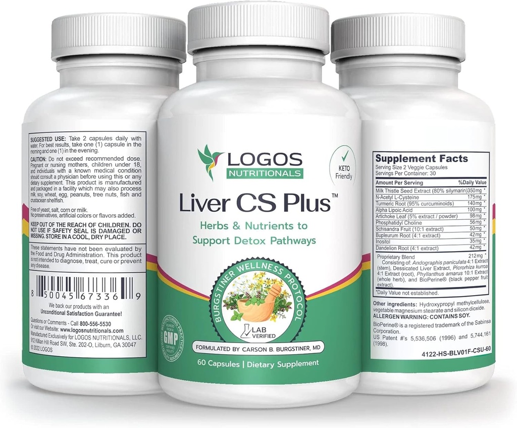 Logos Nutritionals-Liver CS Plus-60 Puissant foie Detox Formule Veggie Caps-Augmentation du Glutathion et diminution du stress oxydatif.
