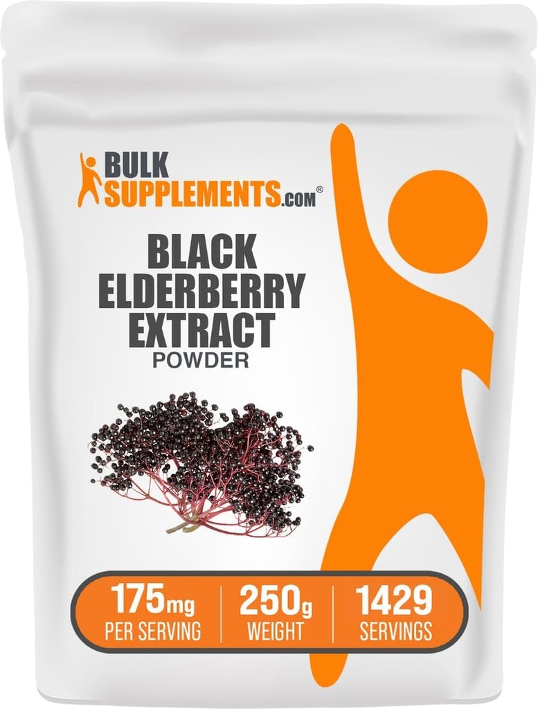 BulkSupplements.com Poudre d'extrait de baies d'eau douce - Berceaux d'eau douce provenant de la saumure noire, supplément de soutien immunitaire - Sans gluten - 175mg par portion, 250g (8,8 oz) (paquet de 1)