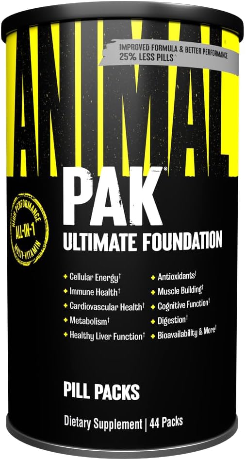 Pak animal - Multivitamines pratiques pour les hommes et les femmes Conditionnement quotidien de vitamines et suppléments - Zinc, vitamines C, B, D, acides aminés et immunosupport - Performance nutritionnelle sportive - 44 Compte