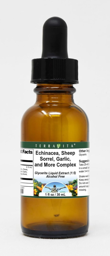 Terravita Echinacea, Sorrel de mouton, Ail et plus complexe Extrait liquide de glycérite (1:5) - Pas d'arôme (1 oz, ZIN: 523691)