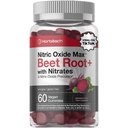 Horbäach Nitric Oxide Beet Root Gummies de 60 comtes avec des nitrates de fraise Saveur de fraise de légumes, sans OGM, supplément sans gluten
