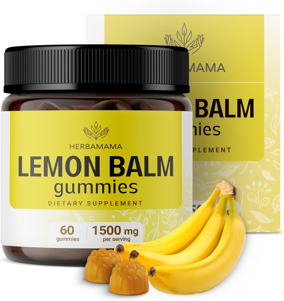 HERBAMAMA Baume citron calmant Gommies - 1500mg Feuille de baume citron pour la relaxation - Vegan Non-OGM Melissa Officinalis Supplément - 60 Pectines à base de bananes aromatisées