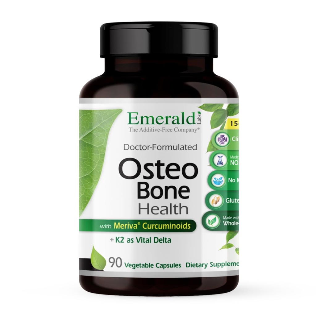 EMERALD LABS Osteo Bone Health - Soutien immunitaire & Bone & Supplément articulaire avec Vitamine D3, K2, Calcium, Magnésium, OptiMSM, Meriva Phytosome et plus - 90 capsules végétales