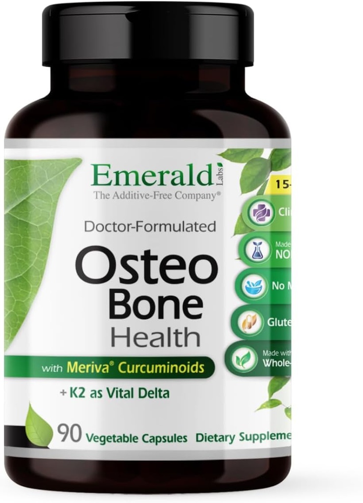 EMERALD LABS Osteo Bone Health - Soutien immunitaire & Bone & Supplément articulaire avec Vitamine D3, K2, Calcium, Magnésium, OptiMSM, Meriva Phytosome et plus - 90 capsules végétales