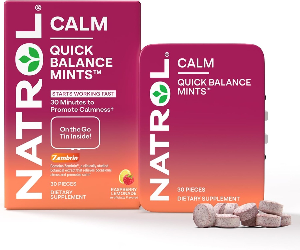 Natrol équilibre rapide menthes calmes, supplément alimentaire, limonade framboise artificiellement aromatisée, 30 comtes, 15 jours d'approvisionnement