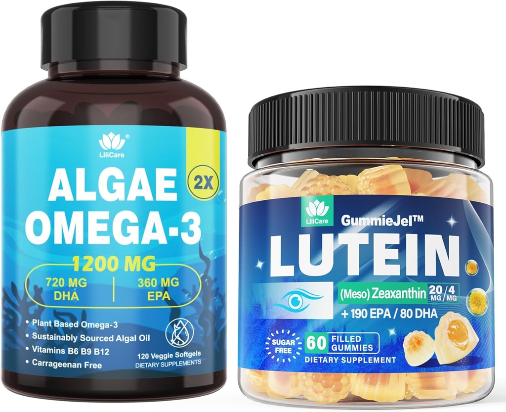 Lutéine sans sucre 20mg 40mg +Vegan Omega 3 DHA EPA