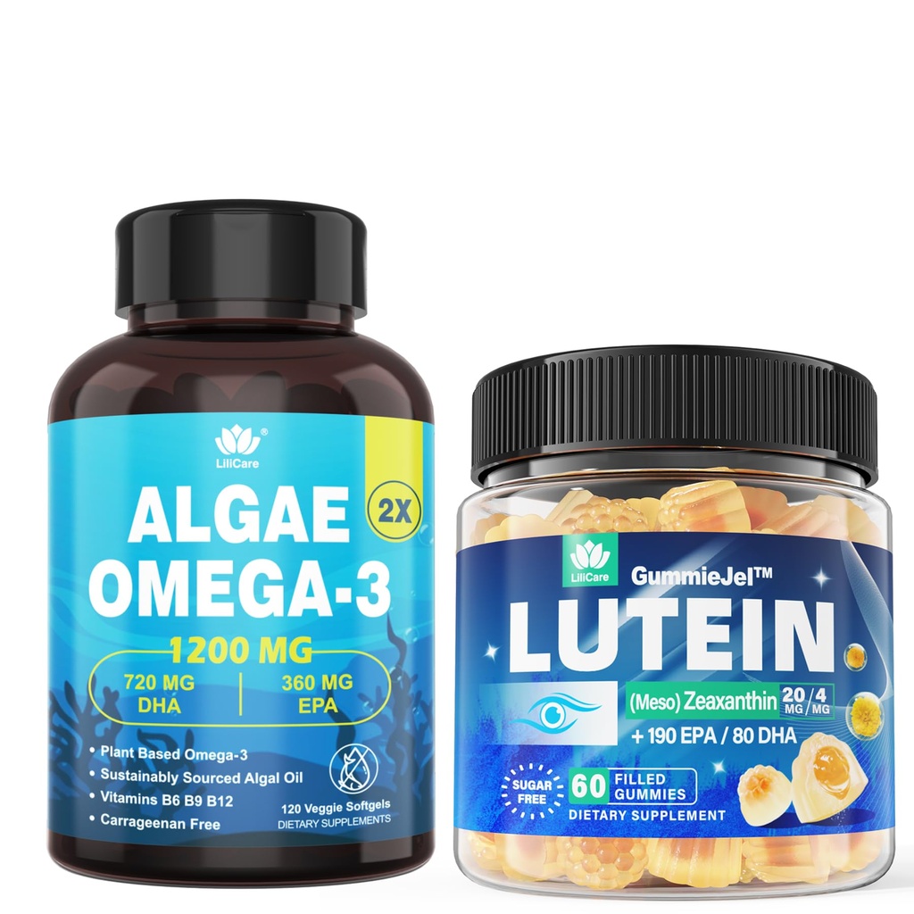 Lutéine sans sucre 20mg 40mg +Vegan Omega 3 DHA EPA