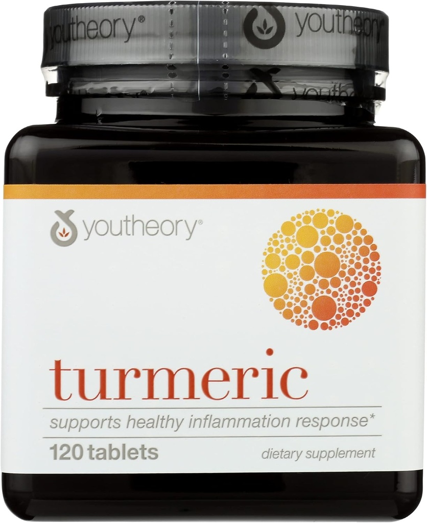 Youtheory Turmeric Supplément diététique avancé, soutient la réponse à l'inflammation saine, 120 comprimés