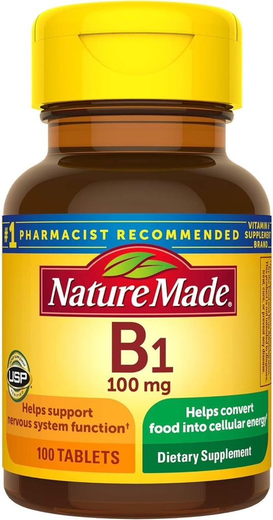Vitamine B1 100 mg Comprimés, 100 Compte pour la santé métabolique