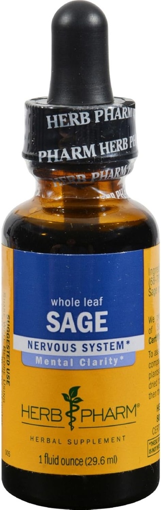 Extrait liquide de sauge biologique certifié Herb Pharm pour un soutien à la clarté mentale - 1 Ounce