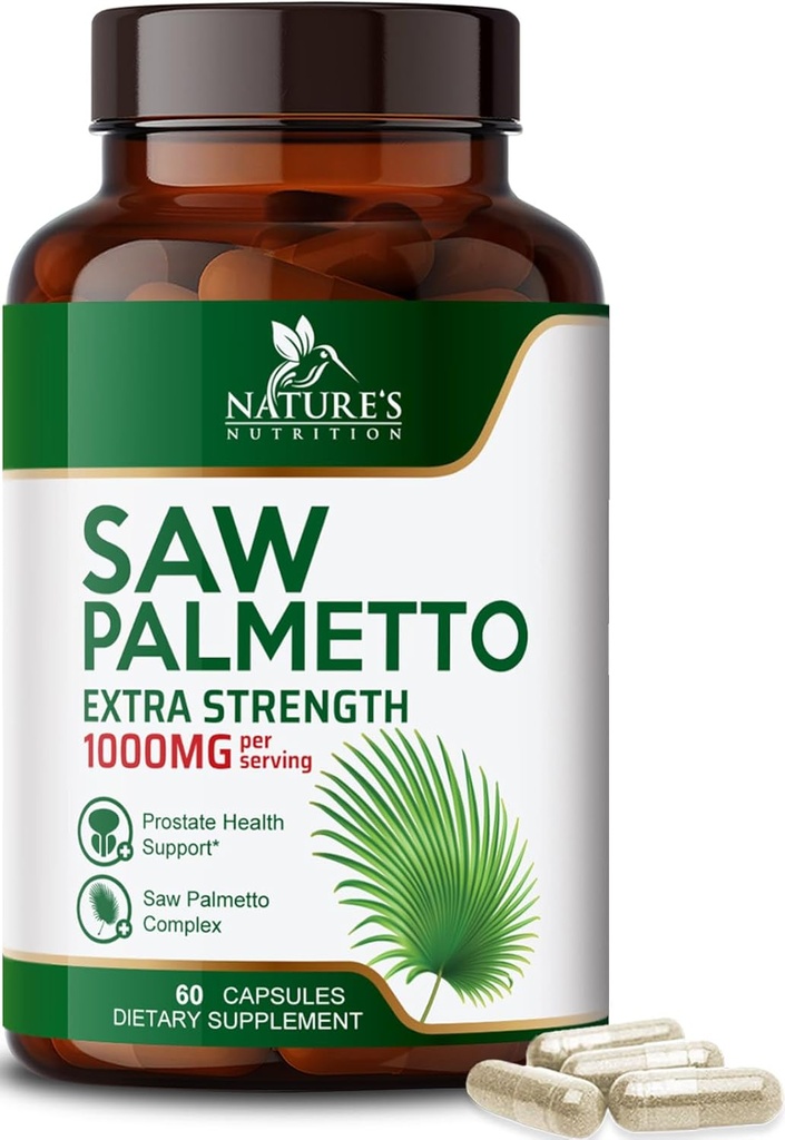 Saw Palmetto pour les hommes 1000MG - Supplément Santé Prostate 3X - Supplément Extrait d'herbes - Suppléments Prostate pour le soutien de la santé des hommes, soutien de la santé urinaire et capillaire de la prostate - 60 Capsules