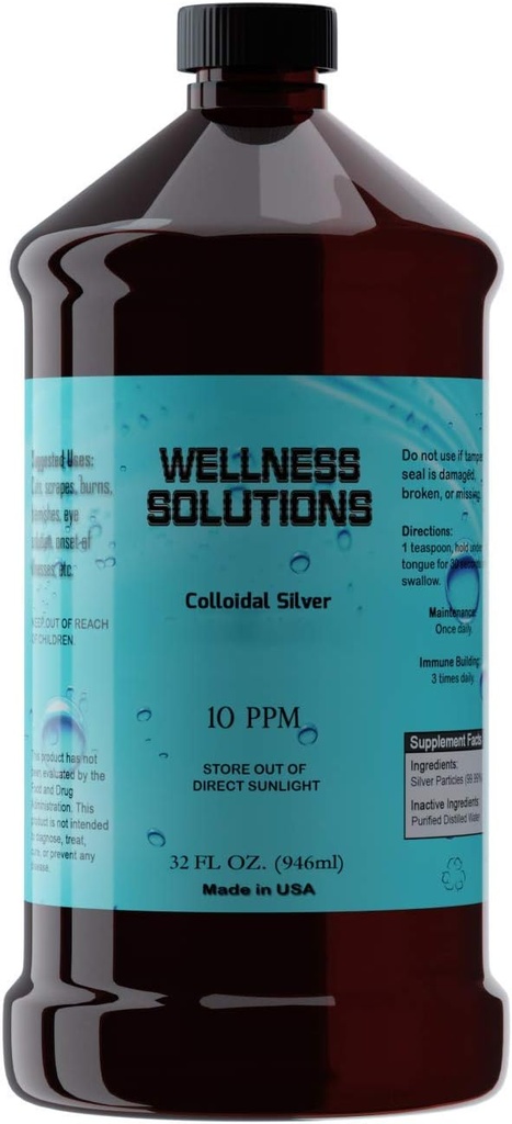 Colloidal Silver - Wellness Solutions - Vegan - Gluten Free 32 fl. oz