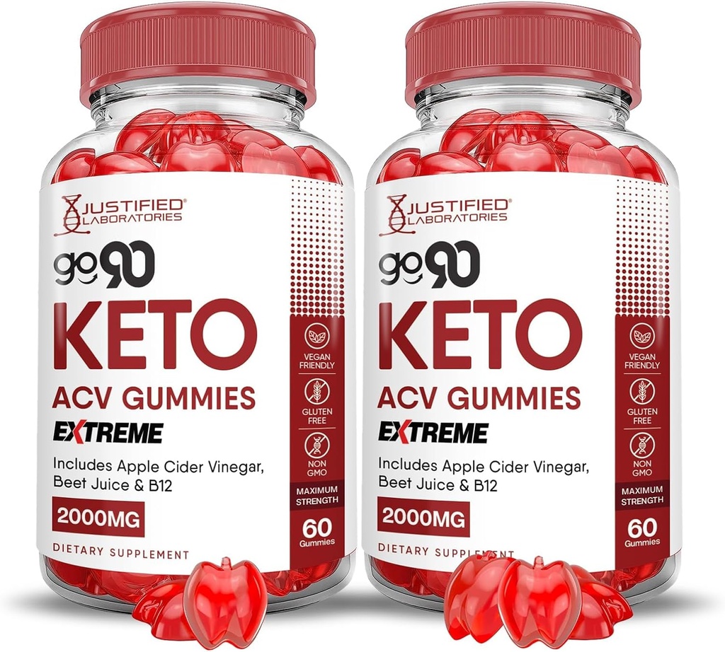 Laboratoires justifiés (2 Pack Go 90 Keto ACV Gummies Extreme 2000MG Go90 Keto Gummies vinaigre de cidre de pomme formulé avec le jus de betterave de grenade poudre B12 Vegan non OGM 120 Gummys