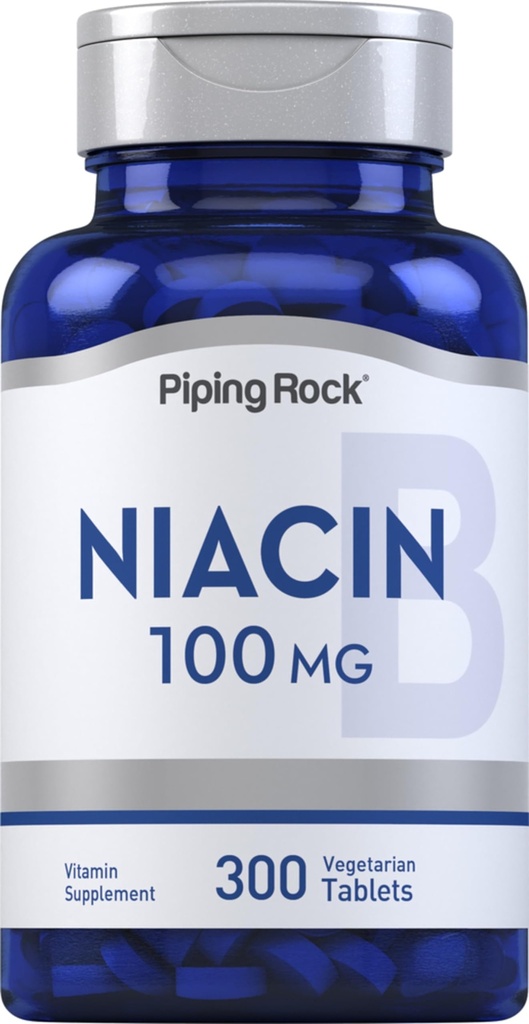 Piping Rock Niacin Supplement 100mg | 300 Tablets | Vitamin B3 for Men and Women | Nicotinic Acid with Flushing | Vegetarian, Non-GMO, Gluten Free