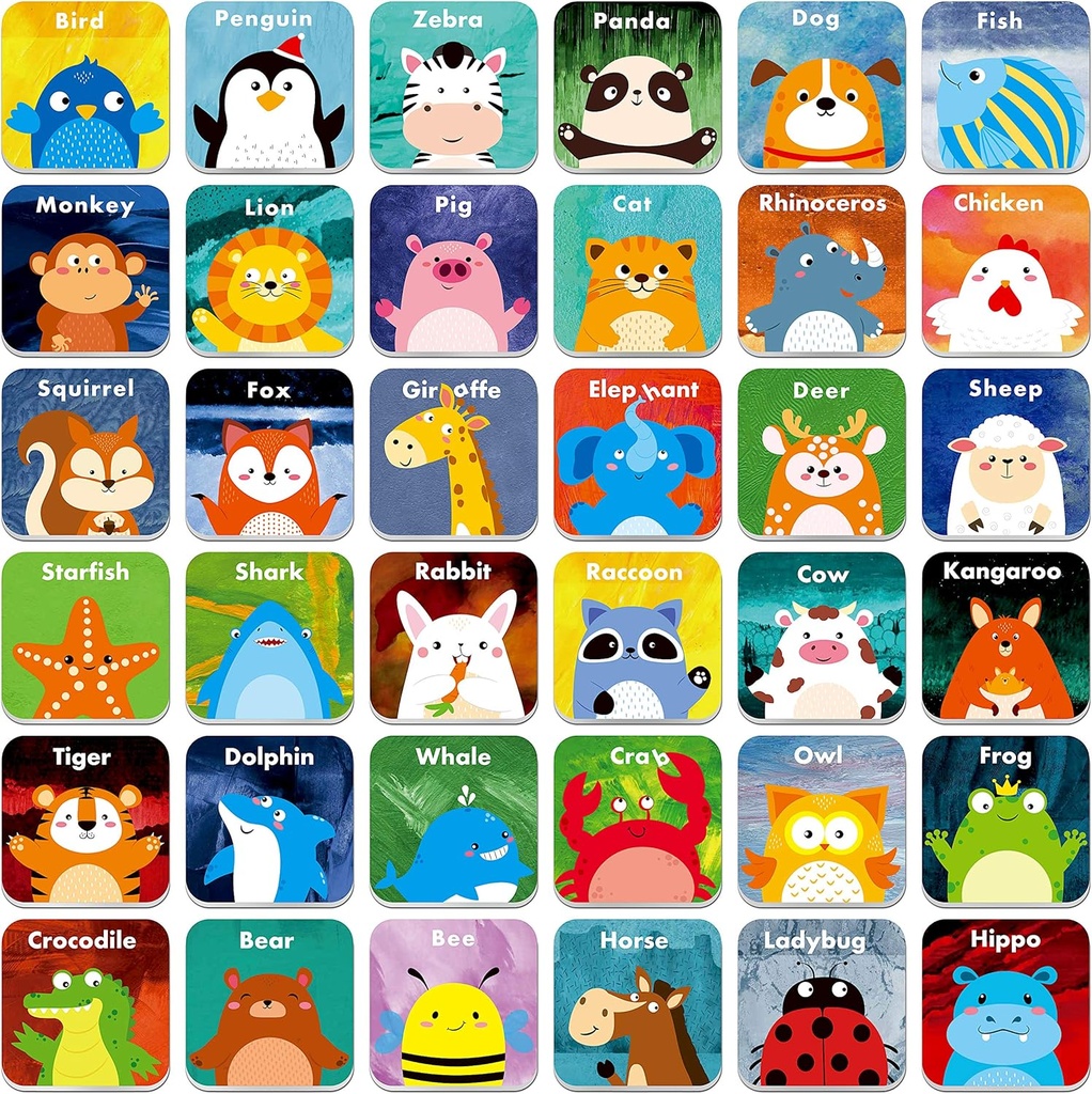 Hebayy 36 paires d'animaux matching jeu cartoon cartes flash effaçables(72 PCs, chaque mesure 2