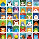 Hebayy 36 paires d'animaux matching jeu cartoon cartes flash effaçables(72 PCs, chaque mesure 2