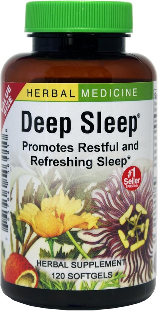 Herbs Etc. Softgels de sommeil profond - Supplément de sommeil à base de plantes - Soutien au repos et au repos avec baume de fleurs de passion, de camomille et de citron - 120 Softgels (120 portions)