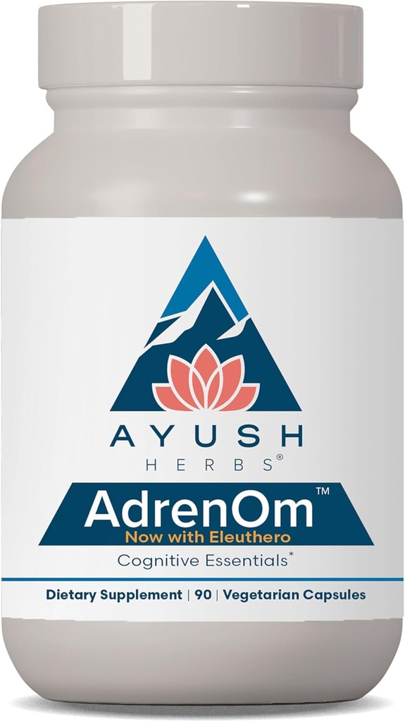Ayush Herbs AdrenOm - Ayurvedic Adrenal and Stress-Support Supplement for Women & Men, Ashwagandha & Eleuthero to Support Adrenal Balance, Cognitive Function & Calm - 90 Vegetarian Capsules (1 Count)
