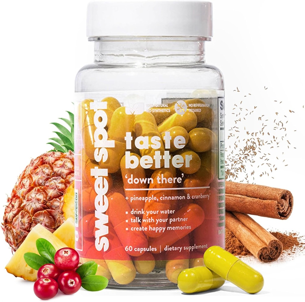 Spot sucré – Supplément de santé vaginal à l'ananas et aux canneberges, 60 capsules – fraiche le goût, favorise l'équilibre féminin, l'équilibre du pH des femmes et le contrôle de l'odeur, avec extrait de cannelle naturelle – Fabriqué aux États-Unis