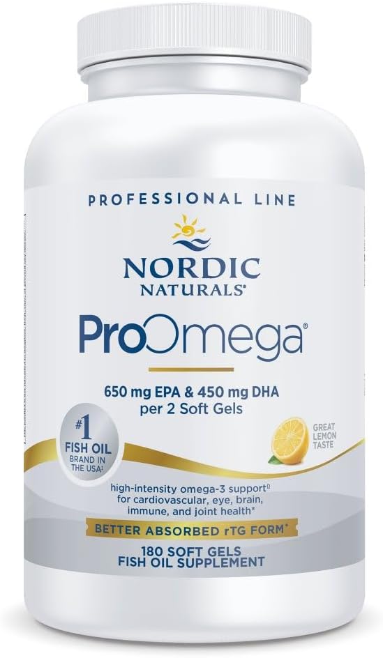 Nordic Naturals ProOmega, Lemon Flavor - 180 gels mous - 1280 mg Oméga-3 - Huile de poisson de haute puissance avec EPA et DHA - favorise la santé du cerveau, des yeux, du cœur et des immunes - non-OGM - 90 portions