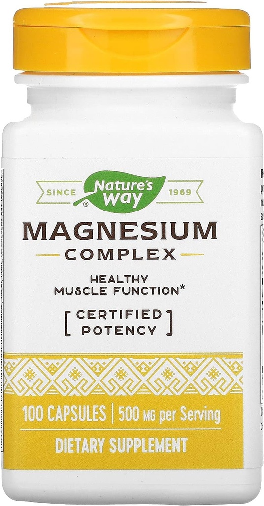 Nature's Way Premium Magnesium Complex Supplement, 500 mg per Serving, 100 Capsules