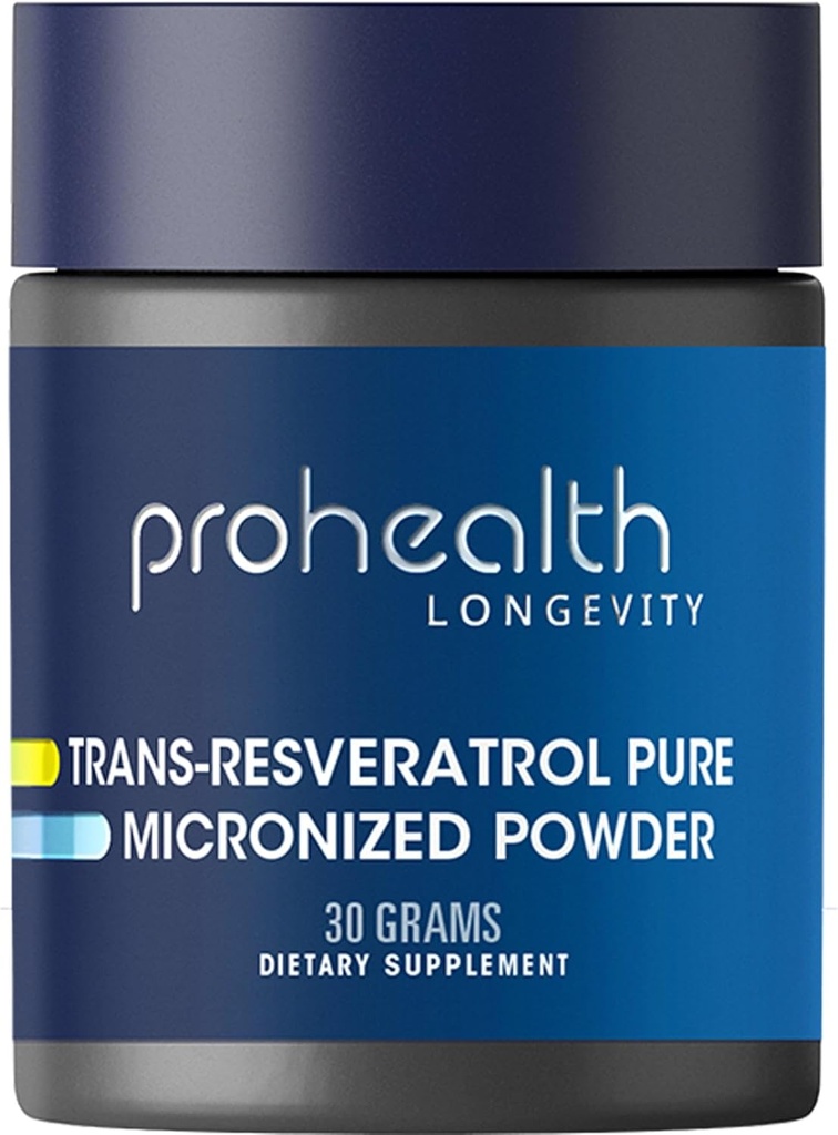 ProHealth Longevity Micronised Trans Resveratrol Poudre de 30 grammes - 98 % de qualité pharmaceutique pure, 1000 mg par scoop, absorption supérieure et biodisponibilité