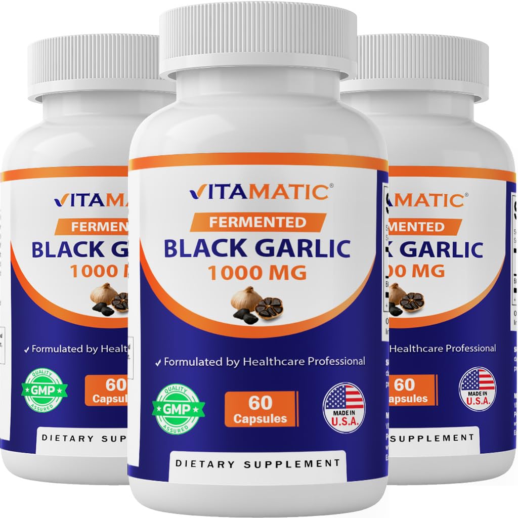 Vitamatic 3 Pack extrait d'ail noir fermenté 1000 mg 60 Capsules - Non-OGM, sans gluten - (Total 180 Capsules)