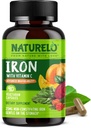 NATURELO Vegan Iron Supplement with Vitamin C and Organic Whole Foods - Gentle Iron Pills for Women & Men with Iron Deficiency Including Pregnancy, Anemia and Vegan Diets - 90 Mini Capsules