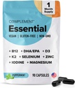 Complément Multivitamine végane essentielle pour les hommes et les femmes (30 portions, 180 capsules) avec Omega-3 DHA & EPA, B12, Vitamine D3 & K2, zinc, sélénium, magnésium, iode - Soutient l'immunité et la santé globale