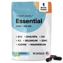 Complement Essential Vegan Multivitamin for Women & Men - Immune Support Supplement with Omega-3 DHA & EPA, B12, Vitamin D3 & K2, Zinc, Selenium, Magnesium, Iodine (30 Servings, 90 Capsules)