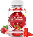 Monohydrate de créatine pour les hommes et les femmes, Chewables Monohydrate de créatine pour la force musculaire, constructeur de muscles, boost énergétique, sans sucre, végétalien, parfum de fraise-60 comte