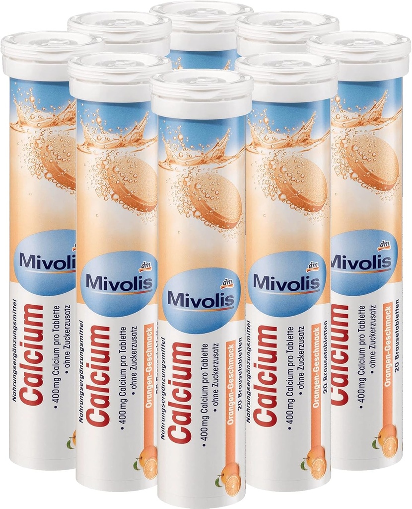Comprimés effervescents de calcium Mivolis - Suppléments diététiques 8 tubes x 20 pcs
