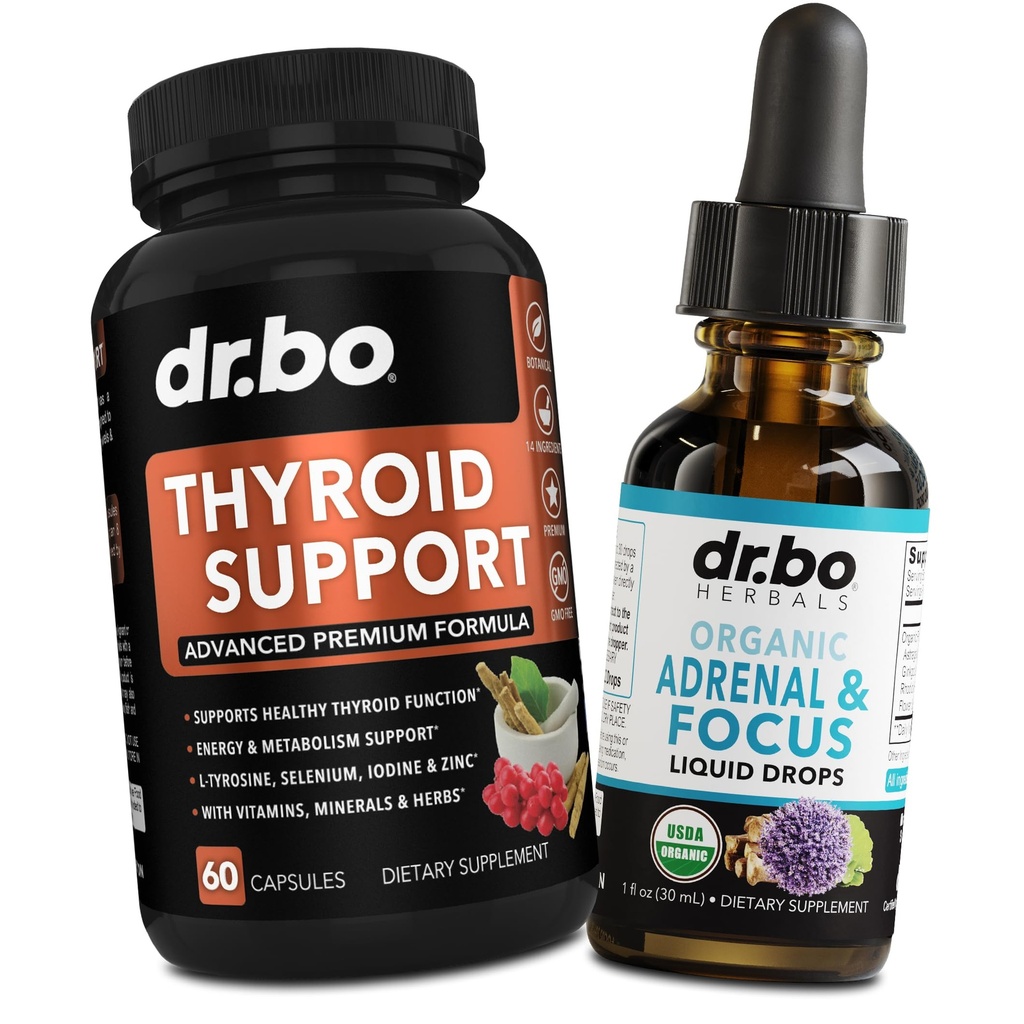 Support thyroïde et gouttes de focale adrénale - Complexe de supplément thyroïde avec L-Tyrosine Sélénium Iodine et suppléments de support adrénal biologique Focus gouttes liquides - Cerveau naturel et mémoire Fatigue Attention