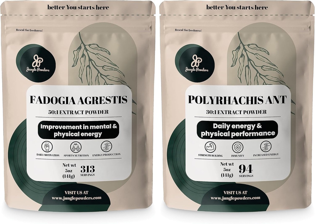 Jungle Powders Fadogia Agrestis Powder for Men 50:1 313 Servings, Black Ant Extract 30:1 94 Servings 5oz, Traditional Mens Health Support for Drive & Passion